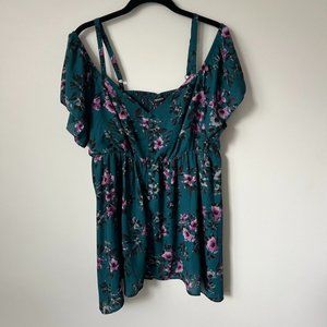 Torrid Teal Floral Cold Shoulder Dress Women's Plus Size 0
